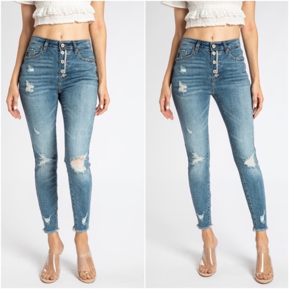 Kan Can Distressed Skinny Denim Jeans - Picture 1 of 3